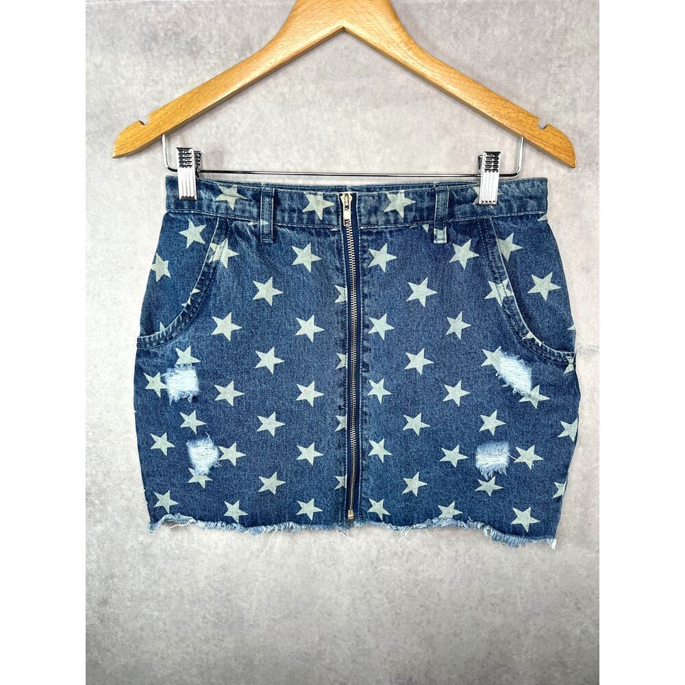 Superdown Star Print Denim Mini Skirt Large Y2K Americana